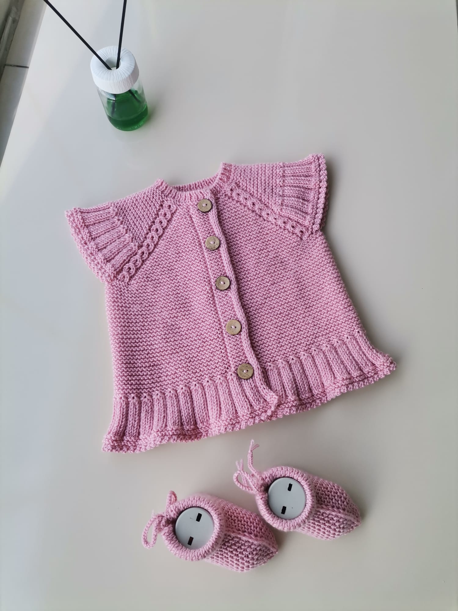 Firfirli pembe bebek elbise ve patik seti kiz bebek ozel gun