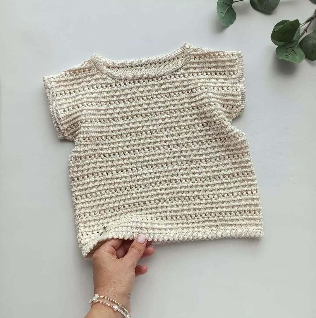 Krem tığ işi yazlık bebek bluzu merserize pamuklu