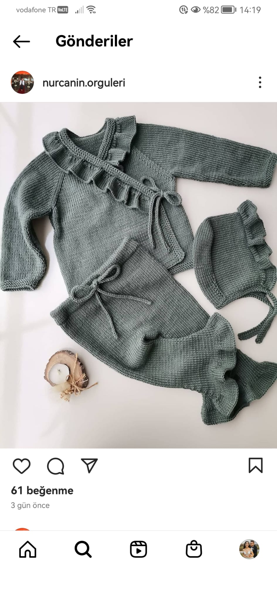 Yeşil bebek takım seti hırka pantolon bere el örgüsü