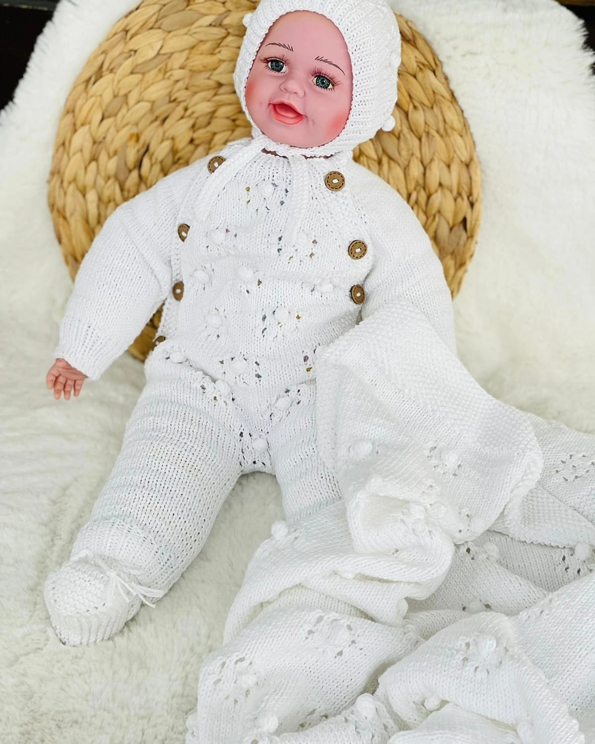Beyaz erkek bebek mevlüt tulum seti ponponlu